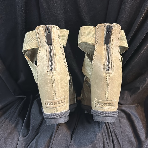 Army Green Sorel Elastic Wedges Sz 8 - Picture 4 of 6